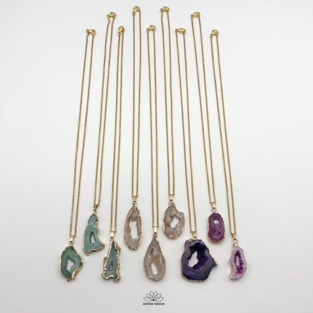 Druzy Agate Necklace | Stainless Steel Chain - Picture 2 of 10